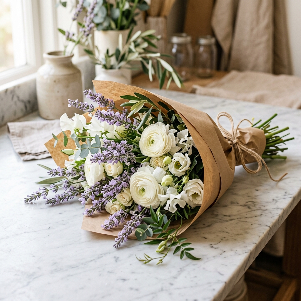 Ramo de lavanda y ranúnculos para pedir perdón - Arte en Flores