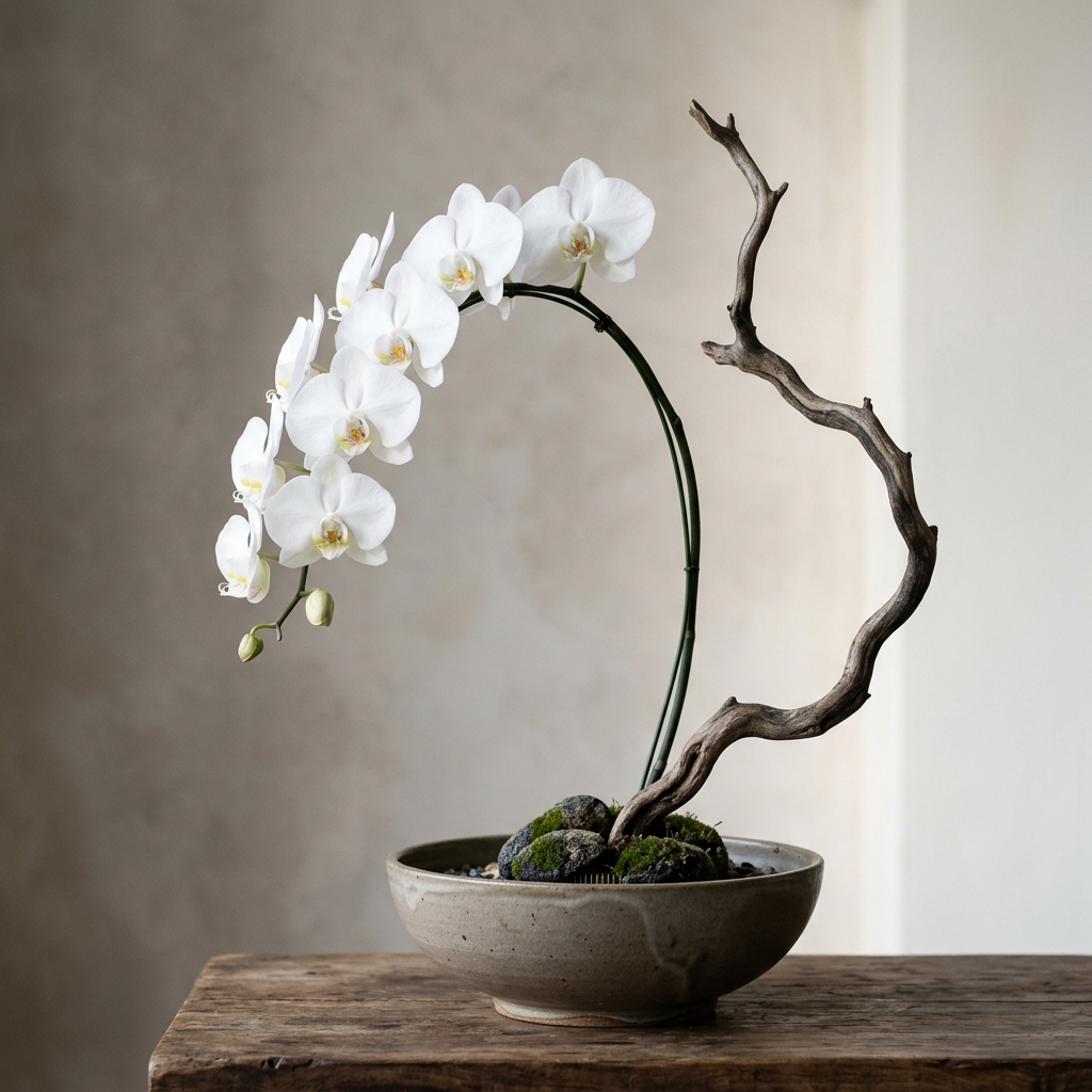 Arreglo minimalista de orquídea blanca - Arte en Flores