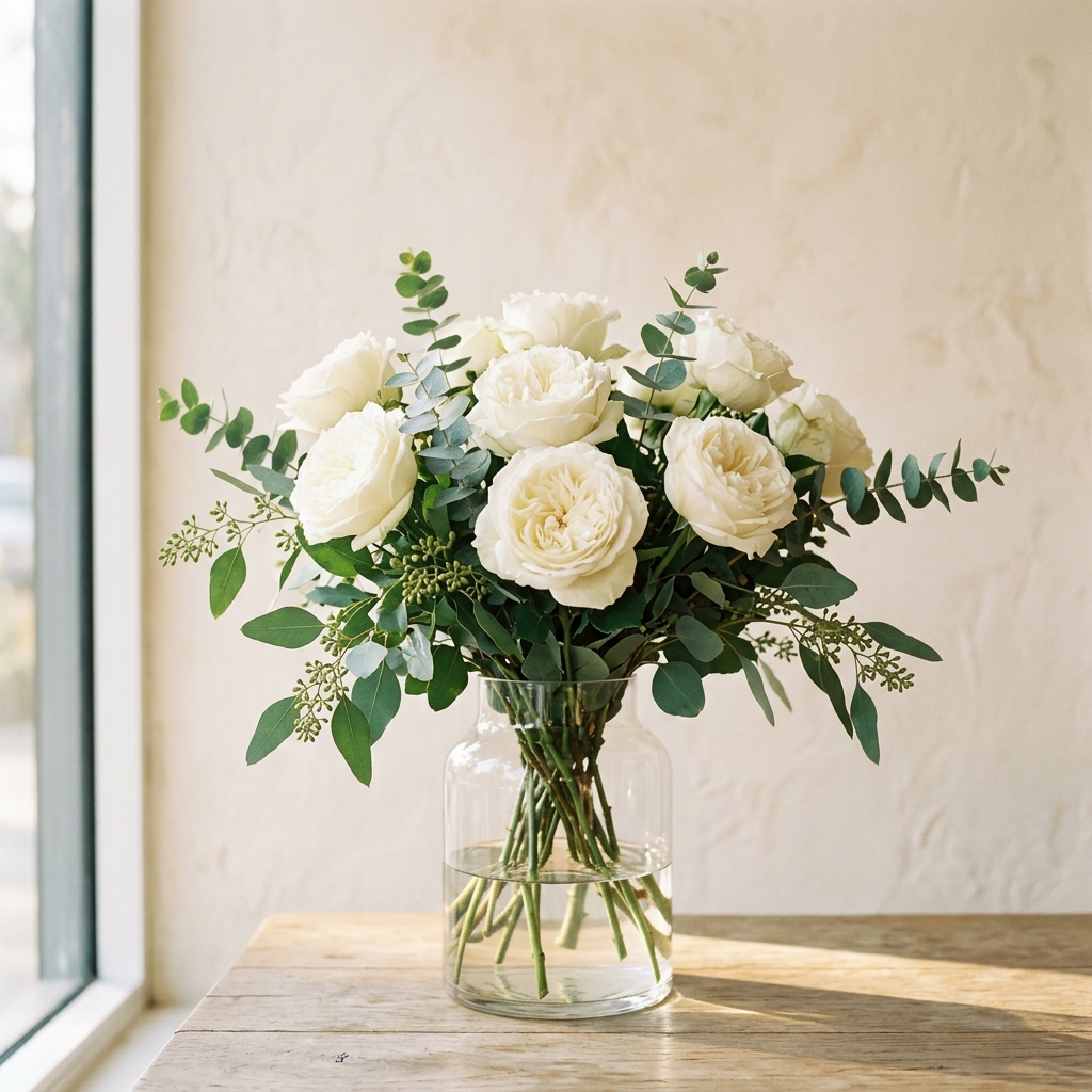 Ramo de rosas blancas para celebrar un nacimiento - Arte en Flores