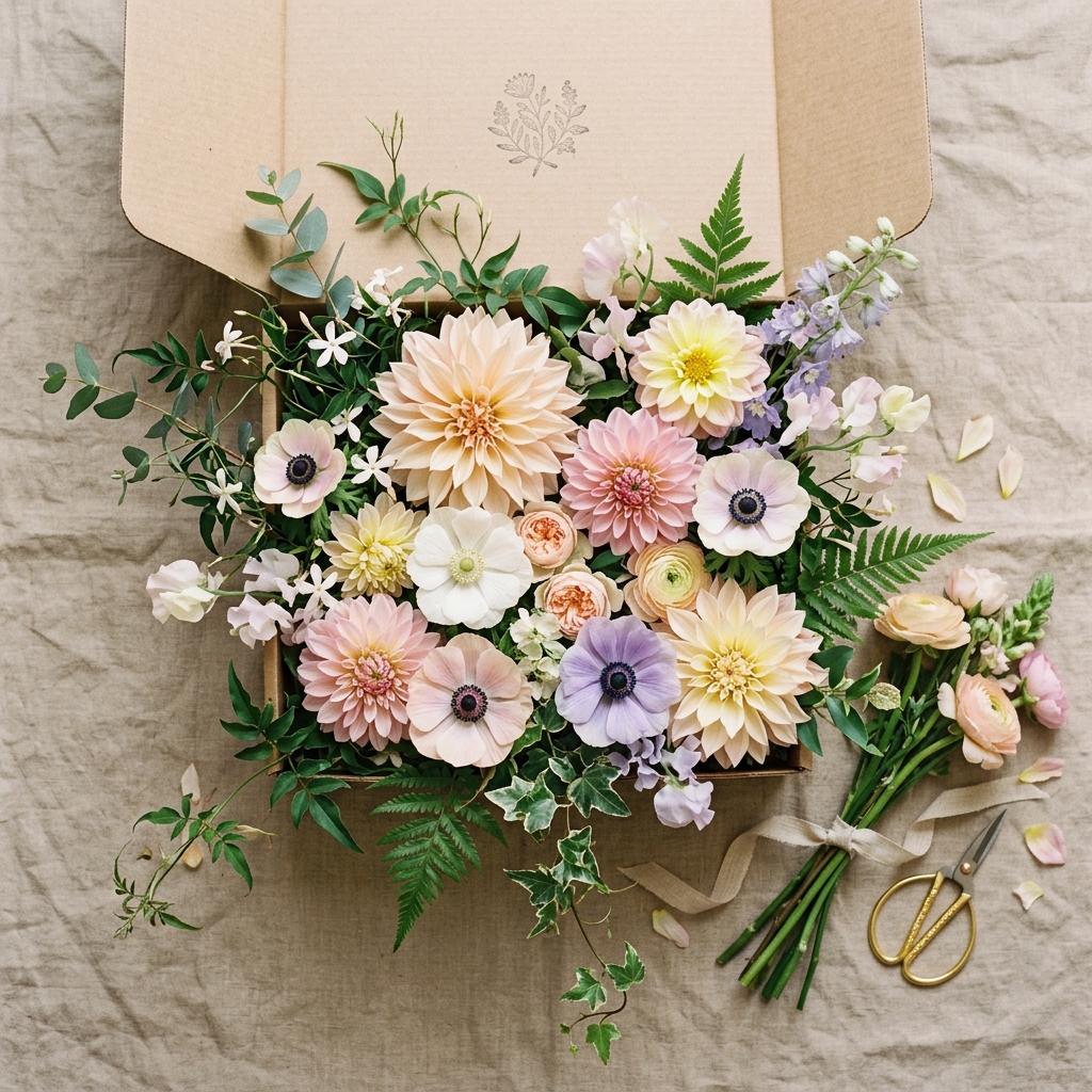 Caja de suscripción semanal con dahlias y anémonas - Arte en Flores